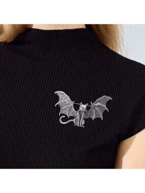 Vintage Wings Bat Cat Silver Brooch